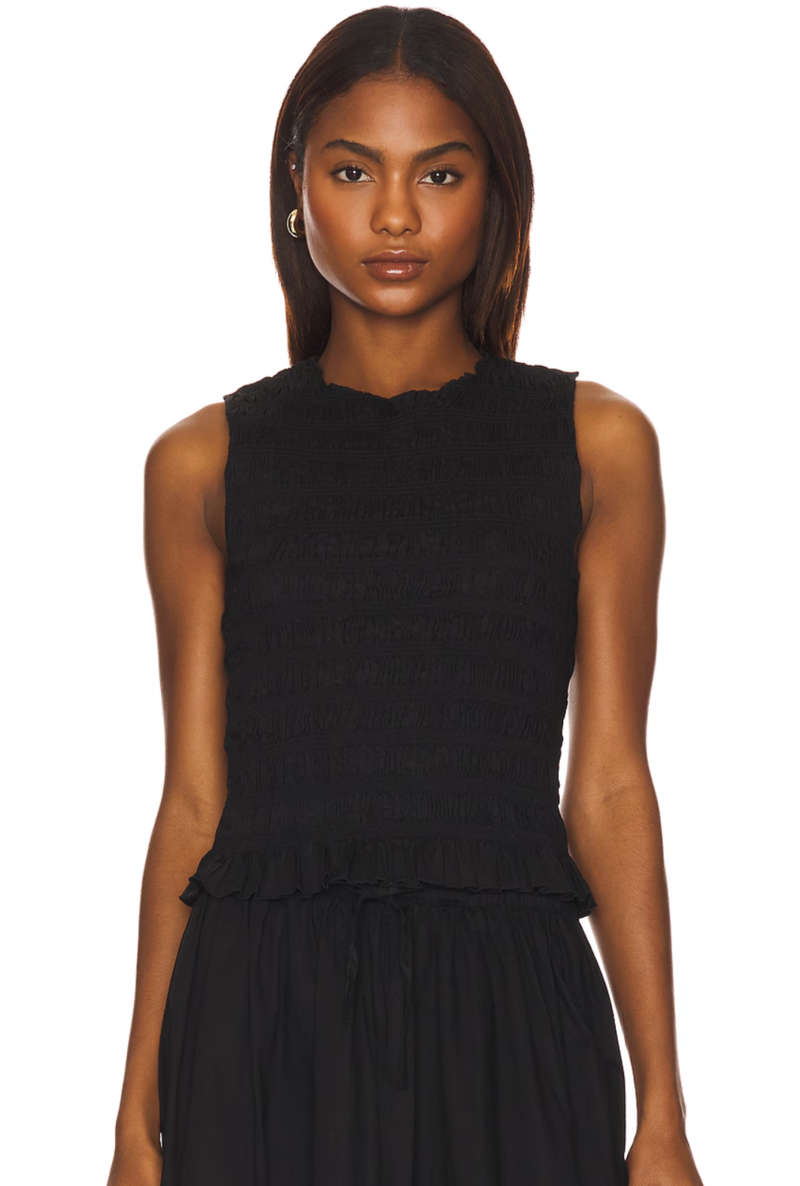 Phoebe Smocked Tank, Noir