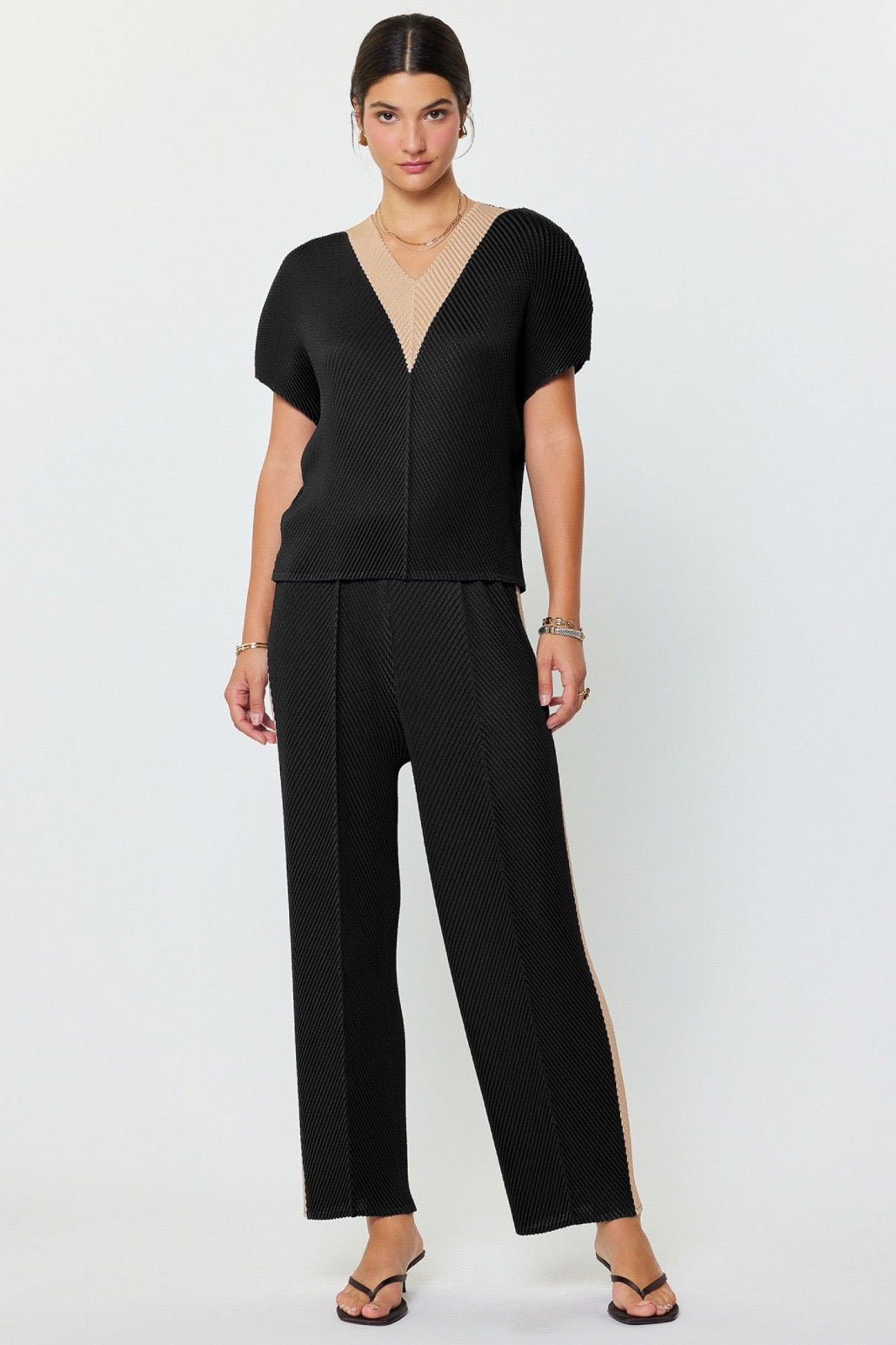 Pleated Tapered Pants, Black