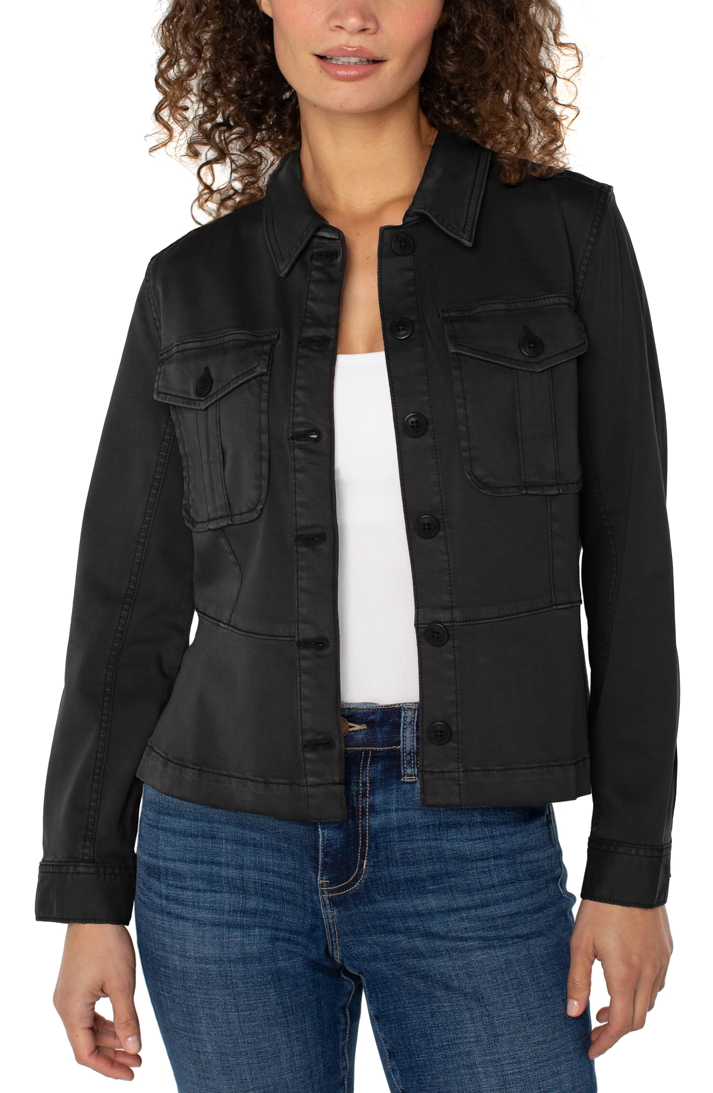 Peplum Hem Trucker Jacket, Onyx