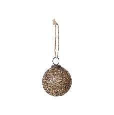 Round Beaded Glass Ball Ornament, Gold Finish