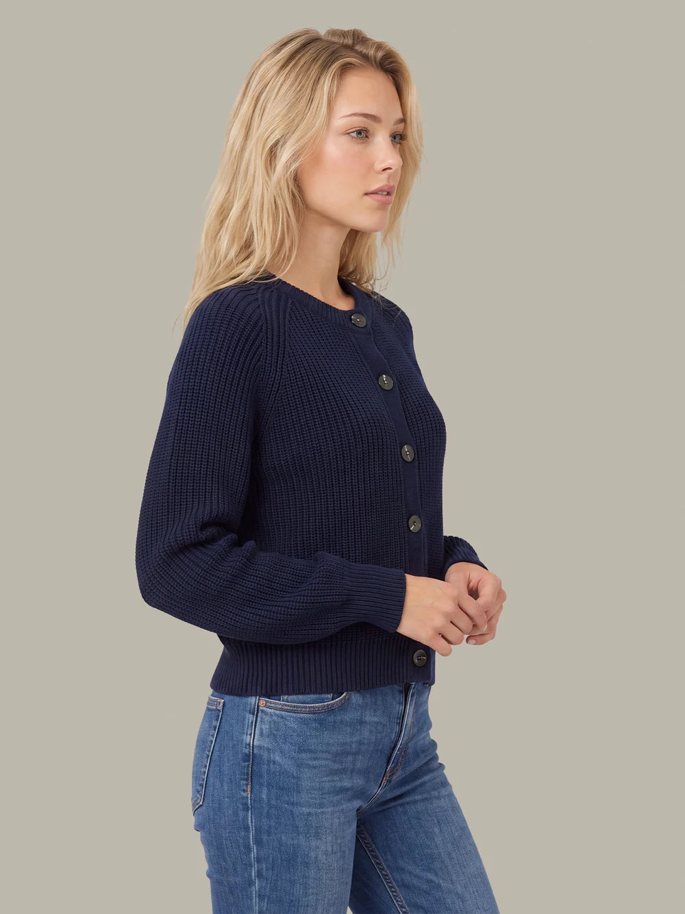 Pippa Shaker Crew Cardigan, Dark Blue