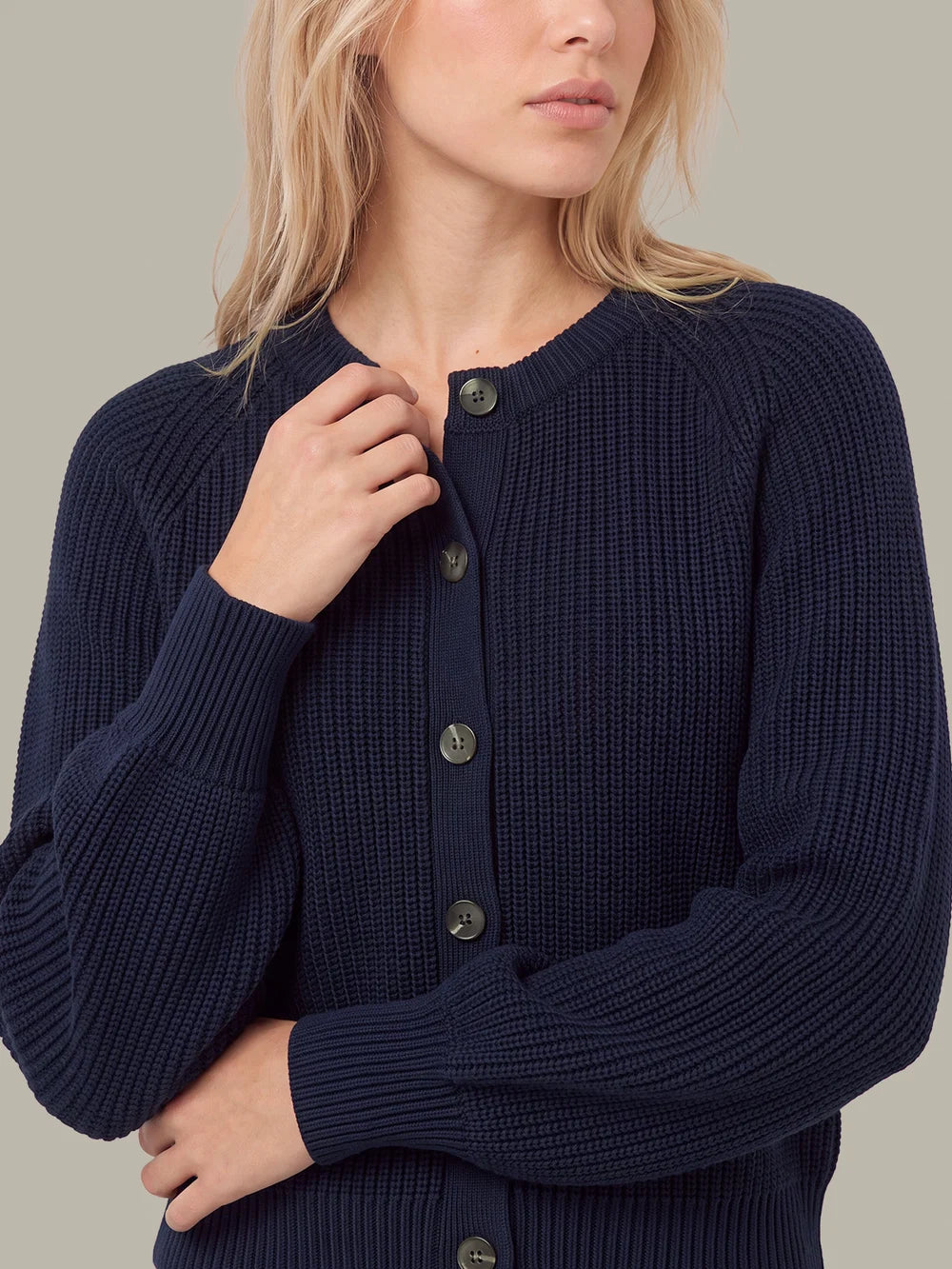 Pippa Shaker Crew Cardigan, Dark Blue