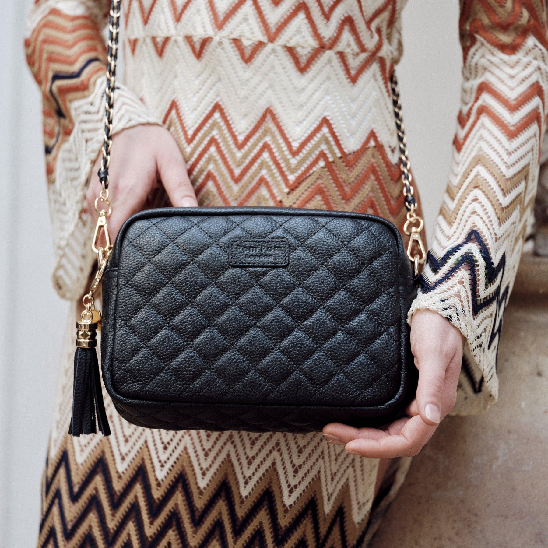 Pom Pom London Quilted City Bag, Black