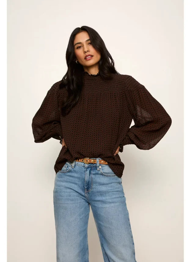 Ellie Smocked Popover, Espresso Geo