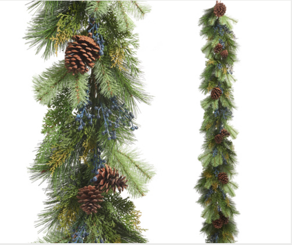 Cedar and pine garland, green, 6 feet