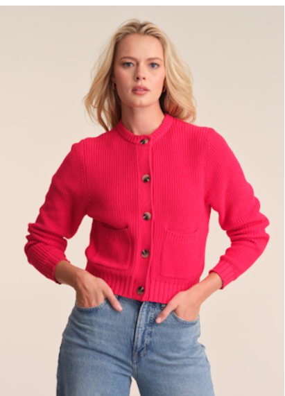 Palmer Crewneck Cardigan, Cherry Red
