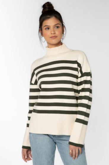 Caden Sweater, Off White & Green Stripe