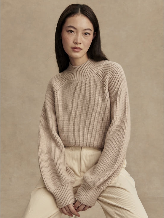 Martina High Neck Rib Sweater, Cement