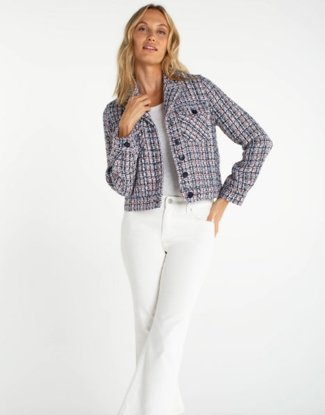 Button Front Jacket, Navy Plaid
