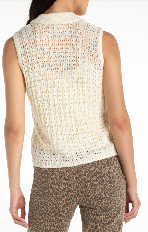 Sleeveless Johnny Collar Sweater, Cream