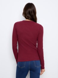 Merlot red ribbed long sleeve crew neck top by Charlie B in a cotton-tencel blend