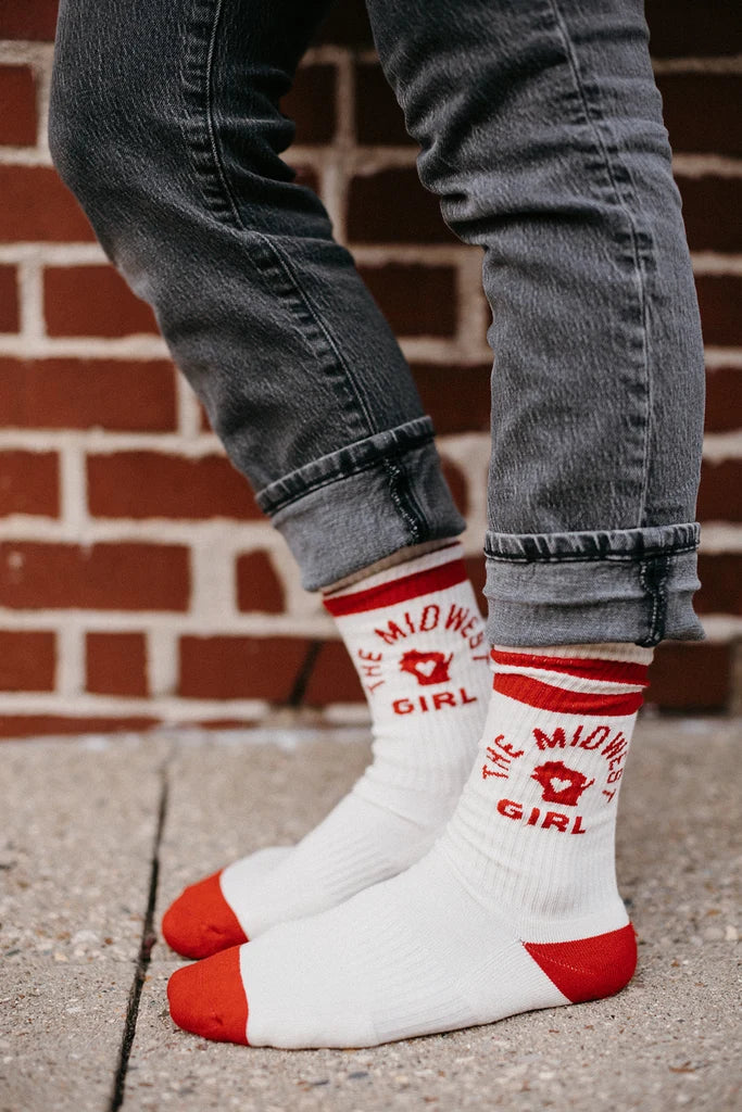 Wisconsin Midwest Girl Socks in Red