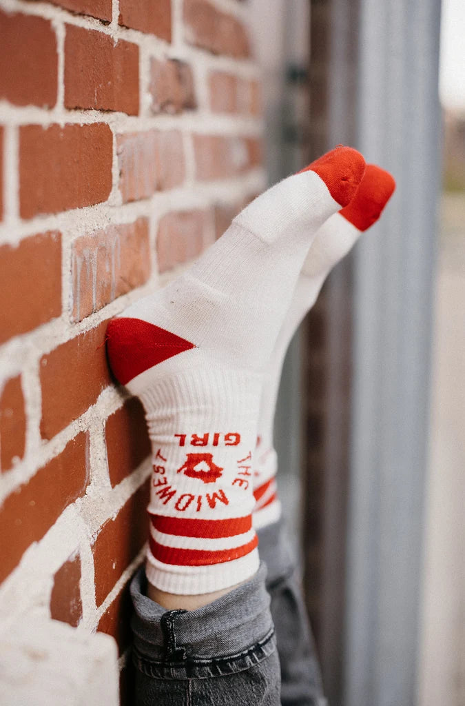 Wisconsin Midwest Girl Socks in Red