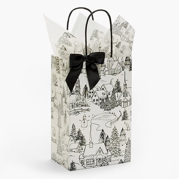Winter Toile Paper Gift Bags with tissue, 3 sizes
