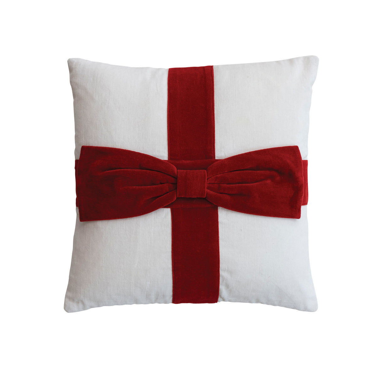 Cotton Velvet Pillow with Bow, White & Red