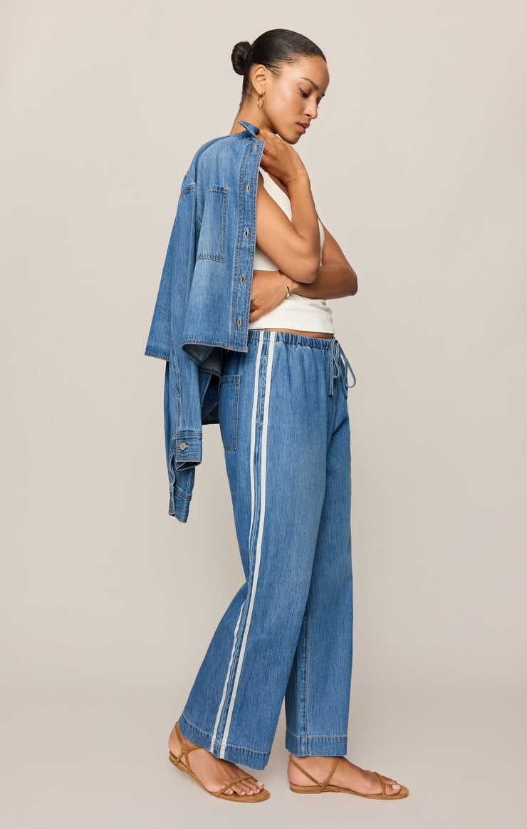 The Sidelines Denim Track Pant in Dreamstate - detail