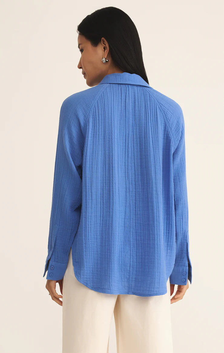 Perfect Airy Gauze Button-up, Bay Blue