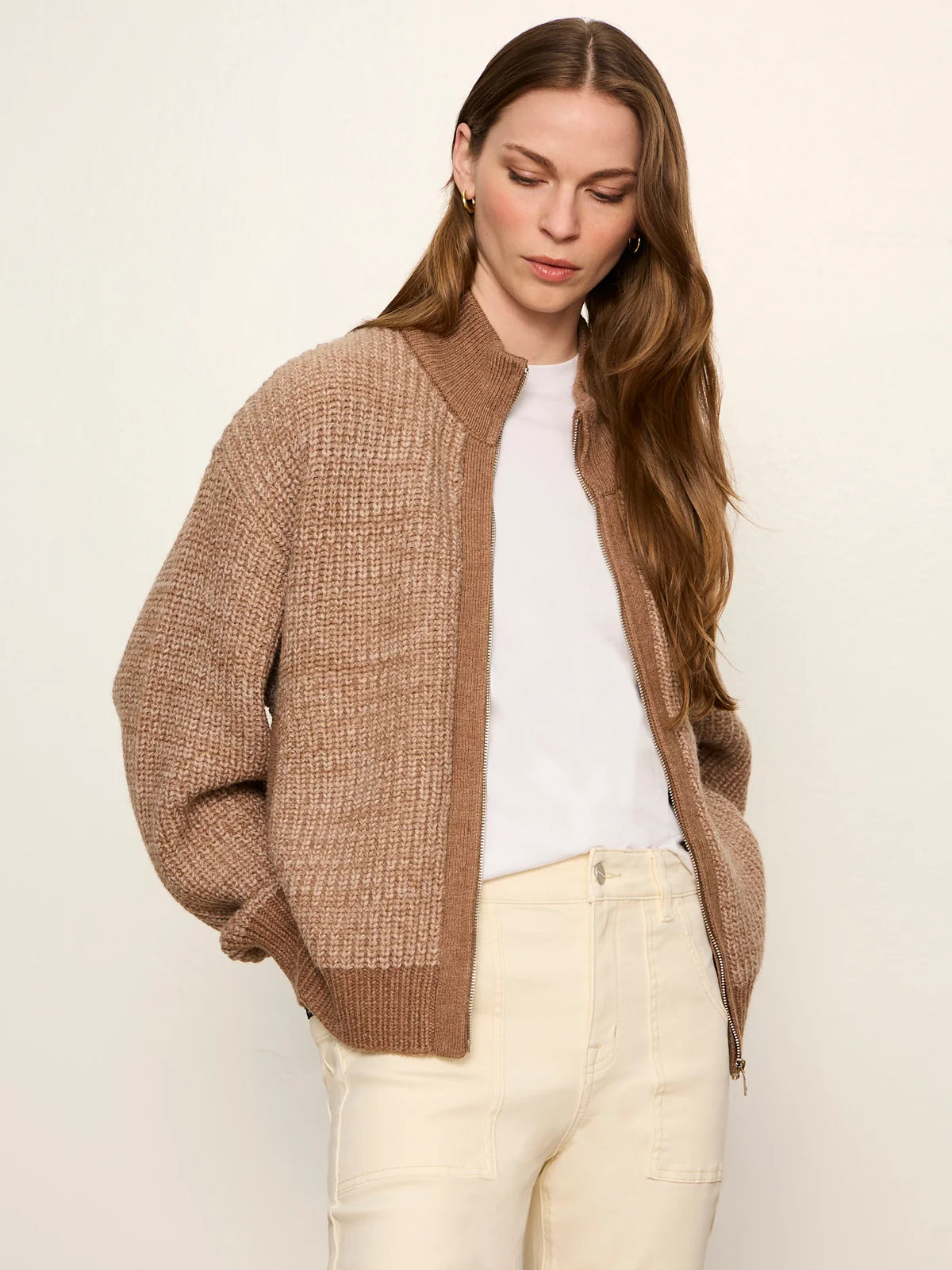 Zip Up Sweater Jacket, Heather Cocoa