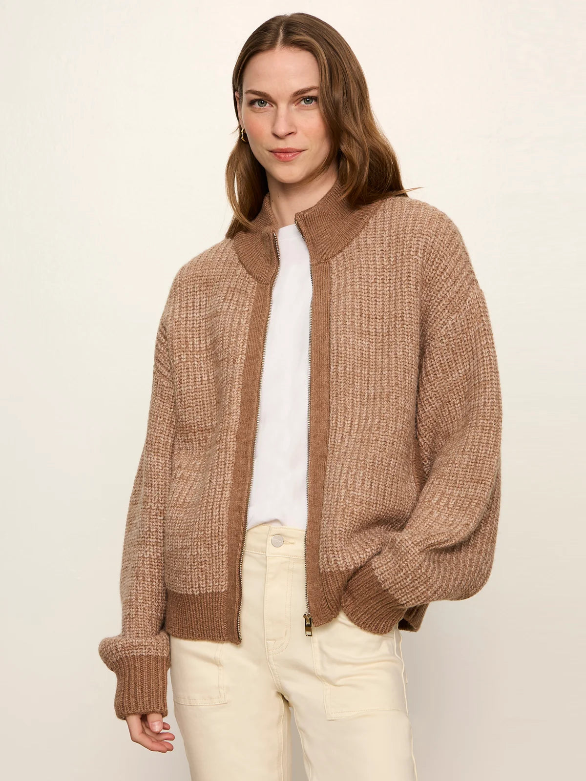 Zip Up Sweater Jacket, Heather Cocoa