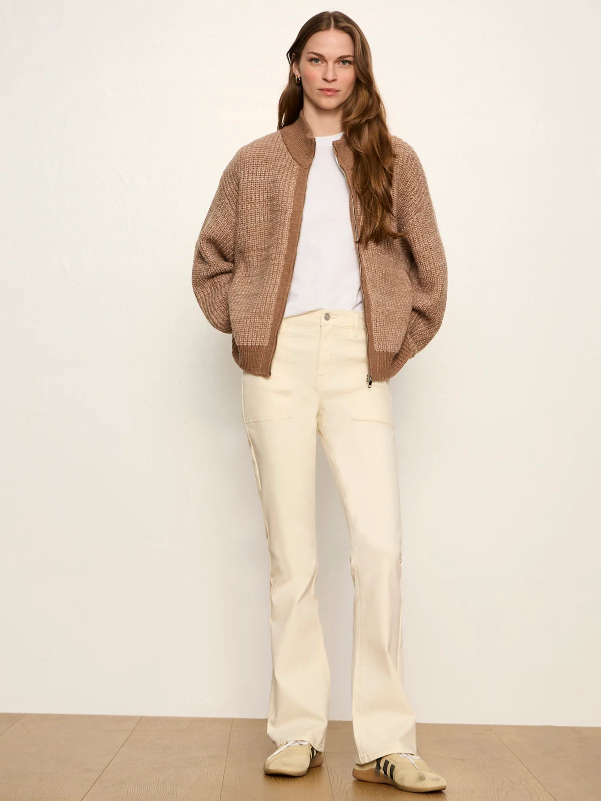 Zip Up Sweater Jacket, Heather Cocoa