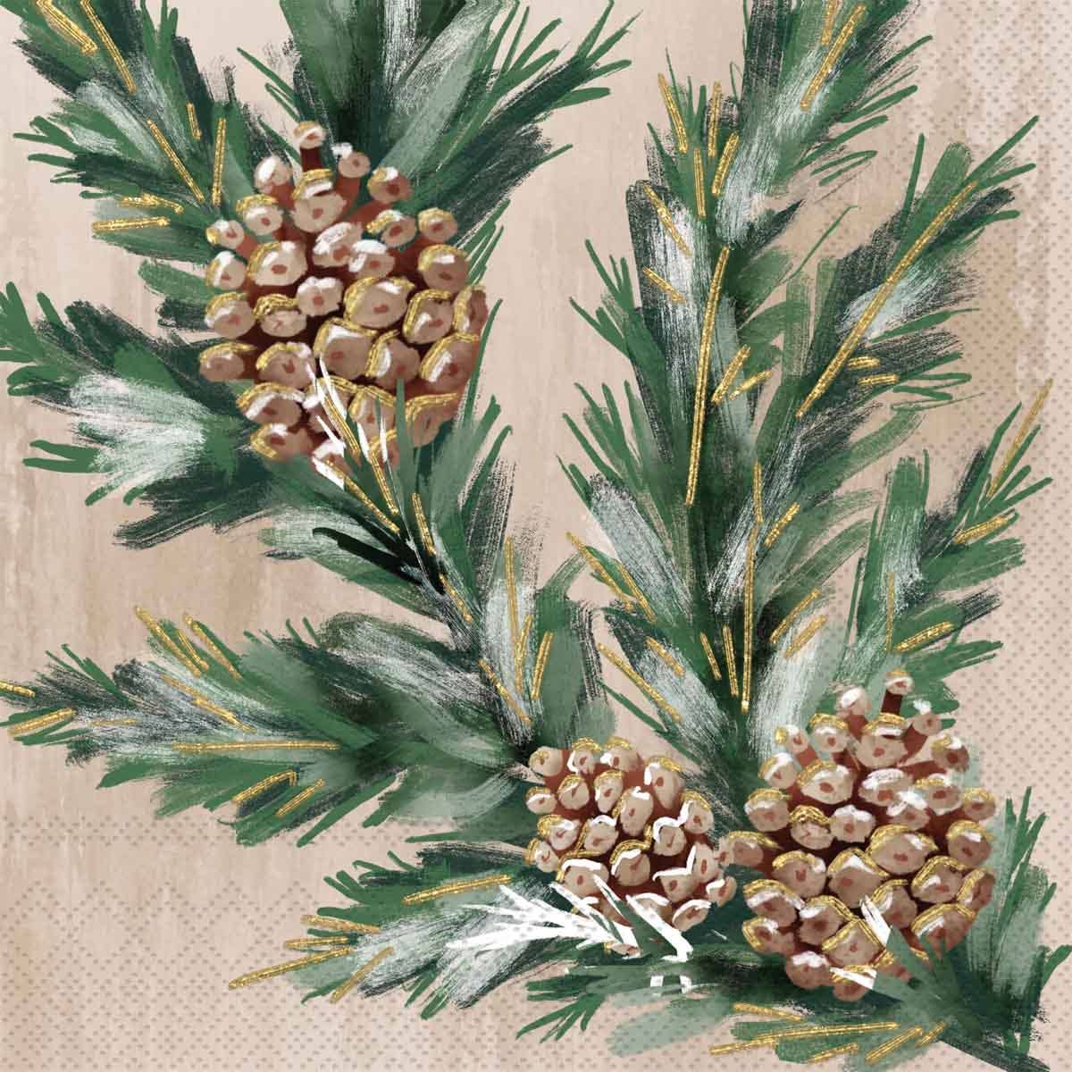 Boston International gilded swag paper lunch napkins, 20 count, cream Christmas design