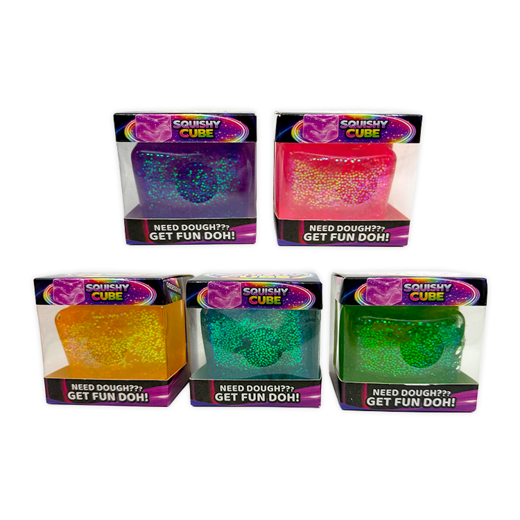 Novelty Brands Fun Doh Squish & Squeeze Sparkle Cube fidget toy, glitter dough-like texture
