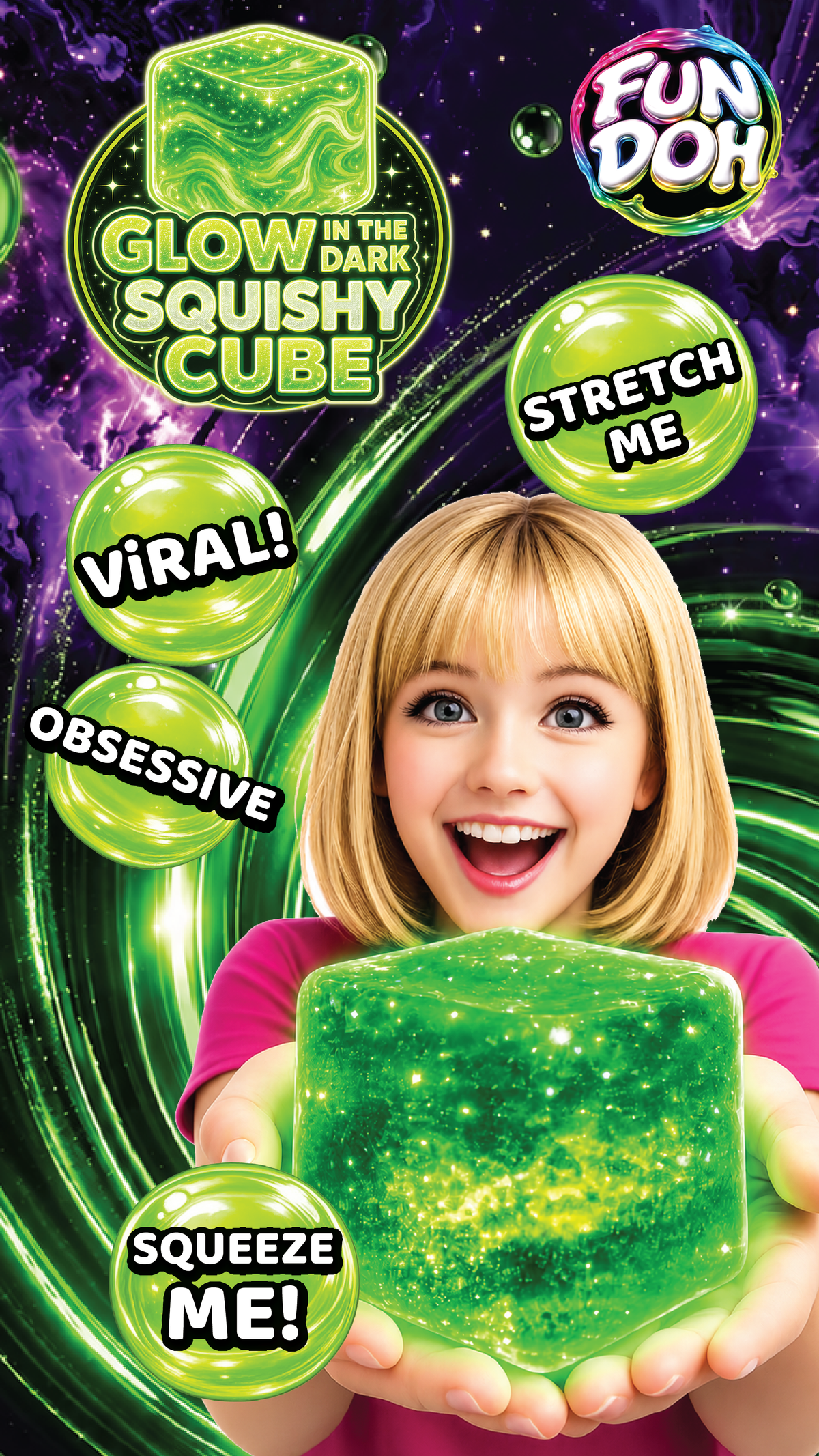 Fun Doh Glow-in-the-Dark Squishy Sparkle Cube