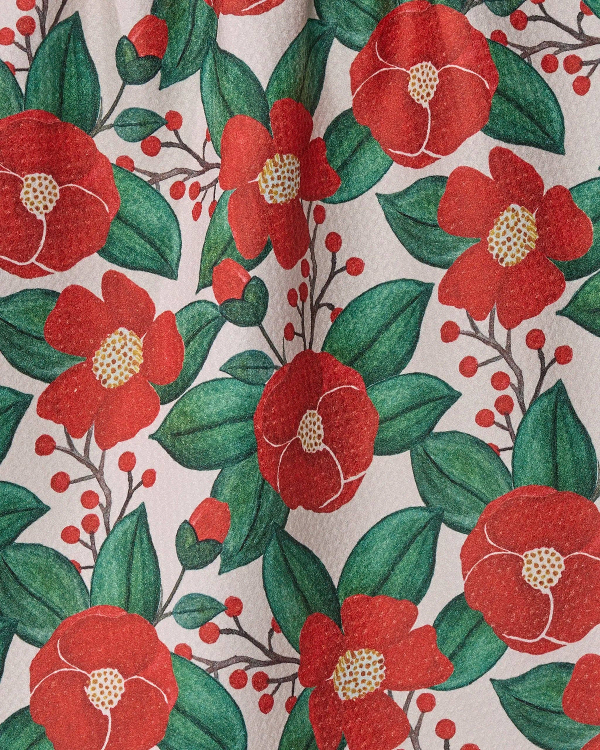 Geometry Winter Camellia floral print cotton tea towel