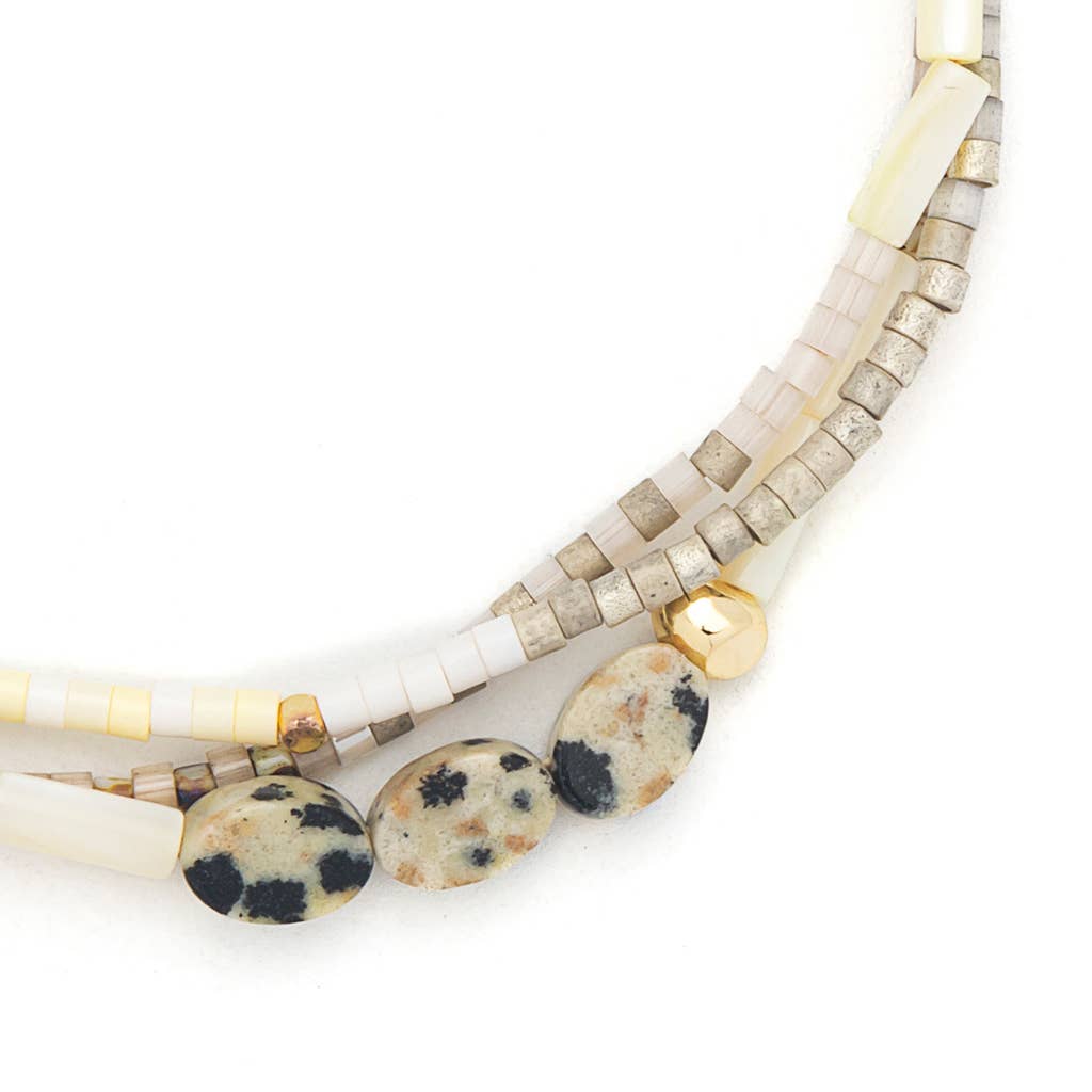 Scout Curated Wears mixed media bracelet with Dalmatian jasper and gold, Joy