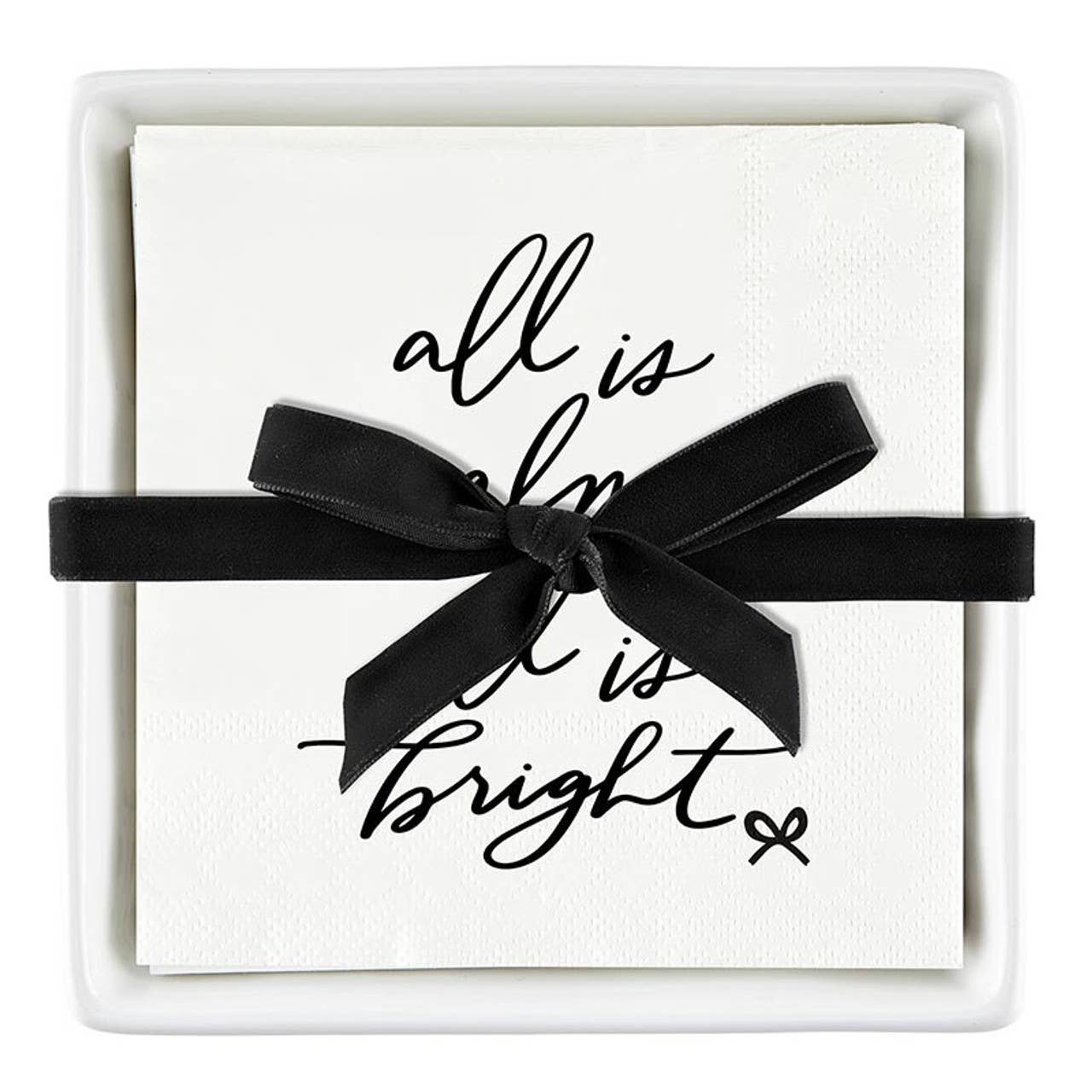 Ceramic Napkin Tray + Napkins - All is Bright with Bow