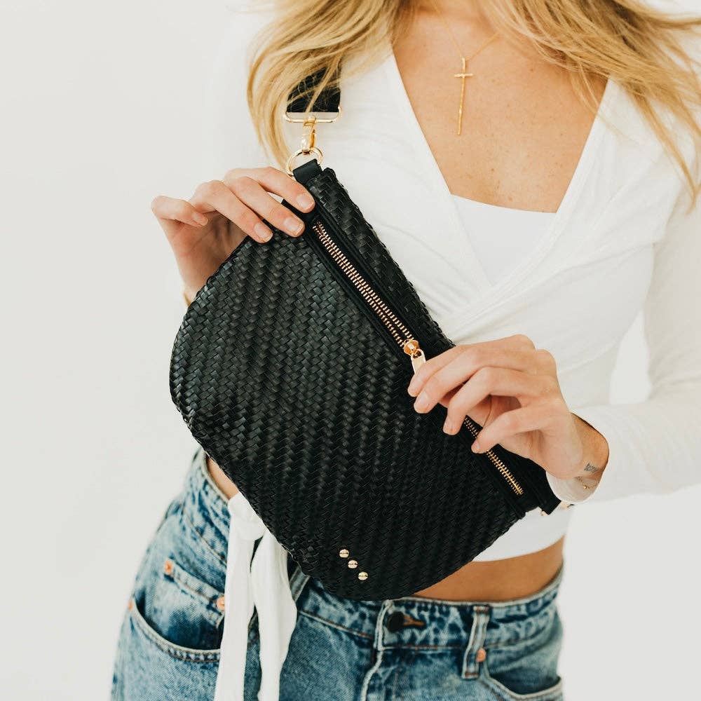 Diagonal Woven Westlyn Bum Bag, Black
