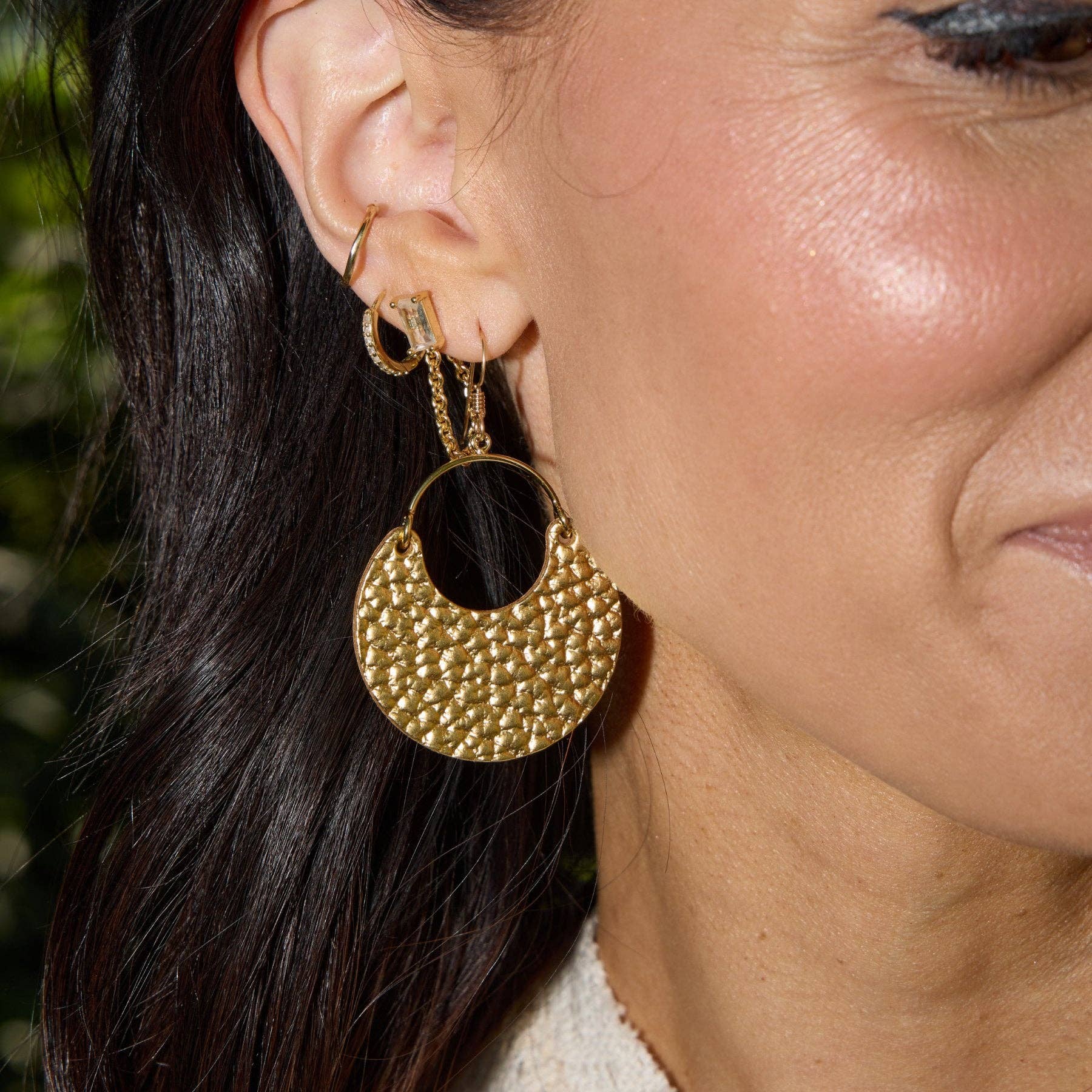 Hammered Gold Nina Leather Hoop Earrings