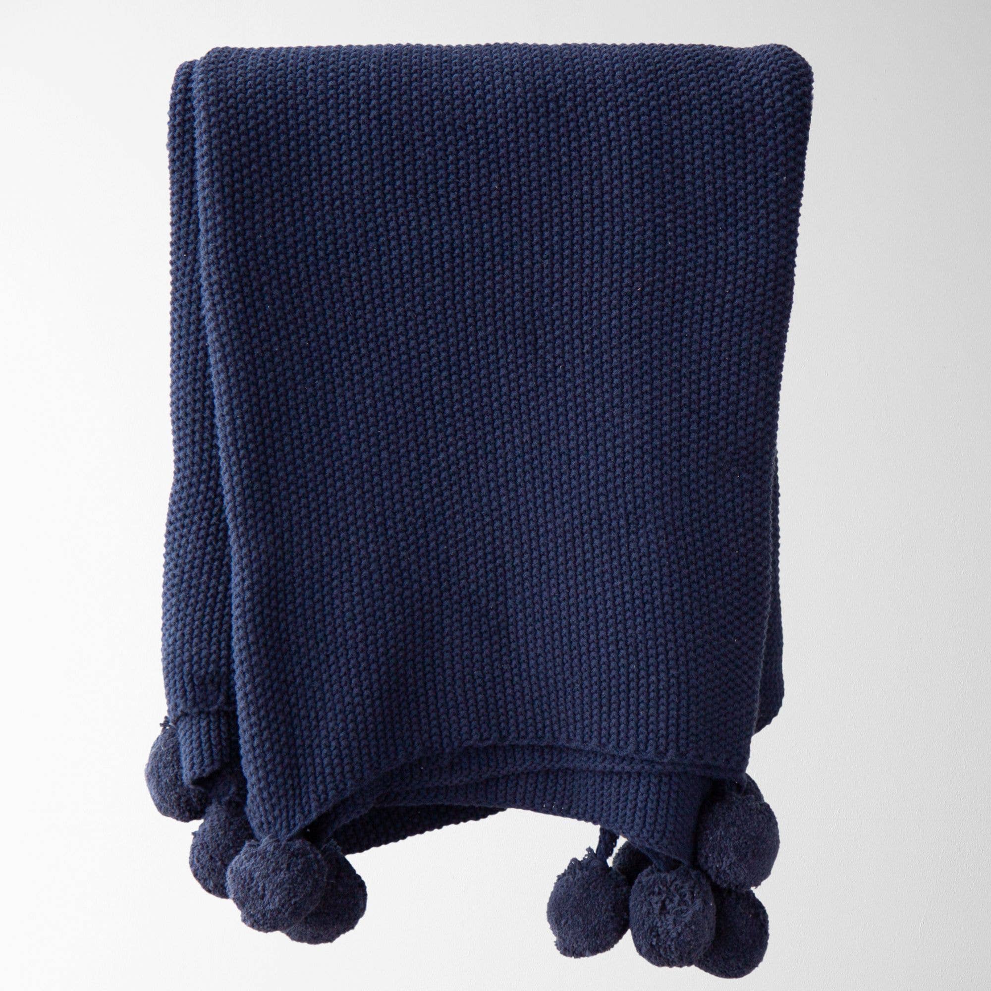 Tajik  Home  LLC - Aria Cotton Seedstitch Throw with Pompoms