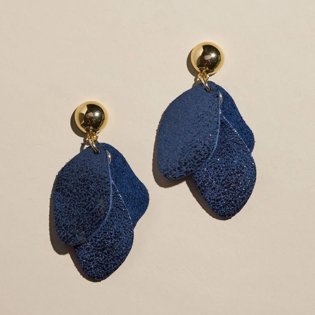 Navy Indiglow Weston Leather Drop Earrings