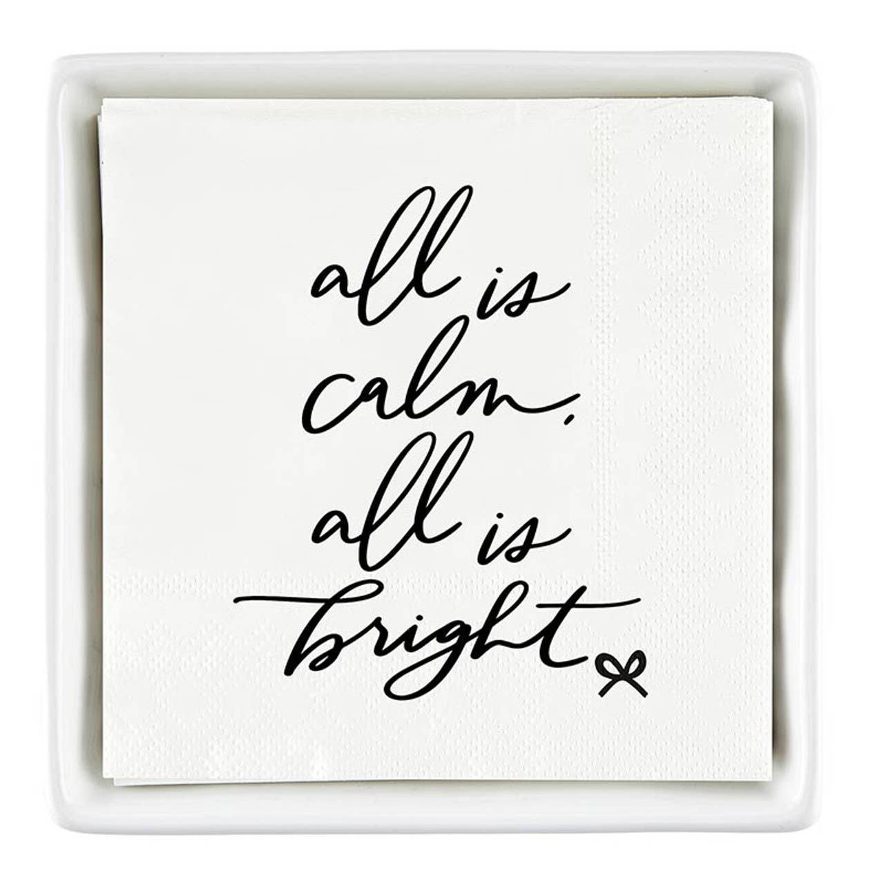 Ceramic Napkin Tray + Napkins - All is Bright with Bow