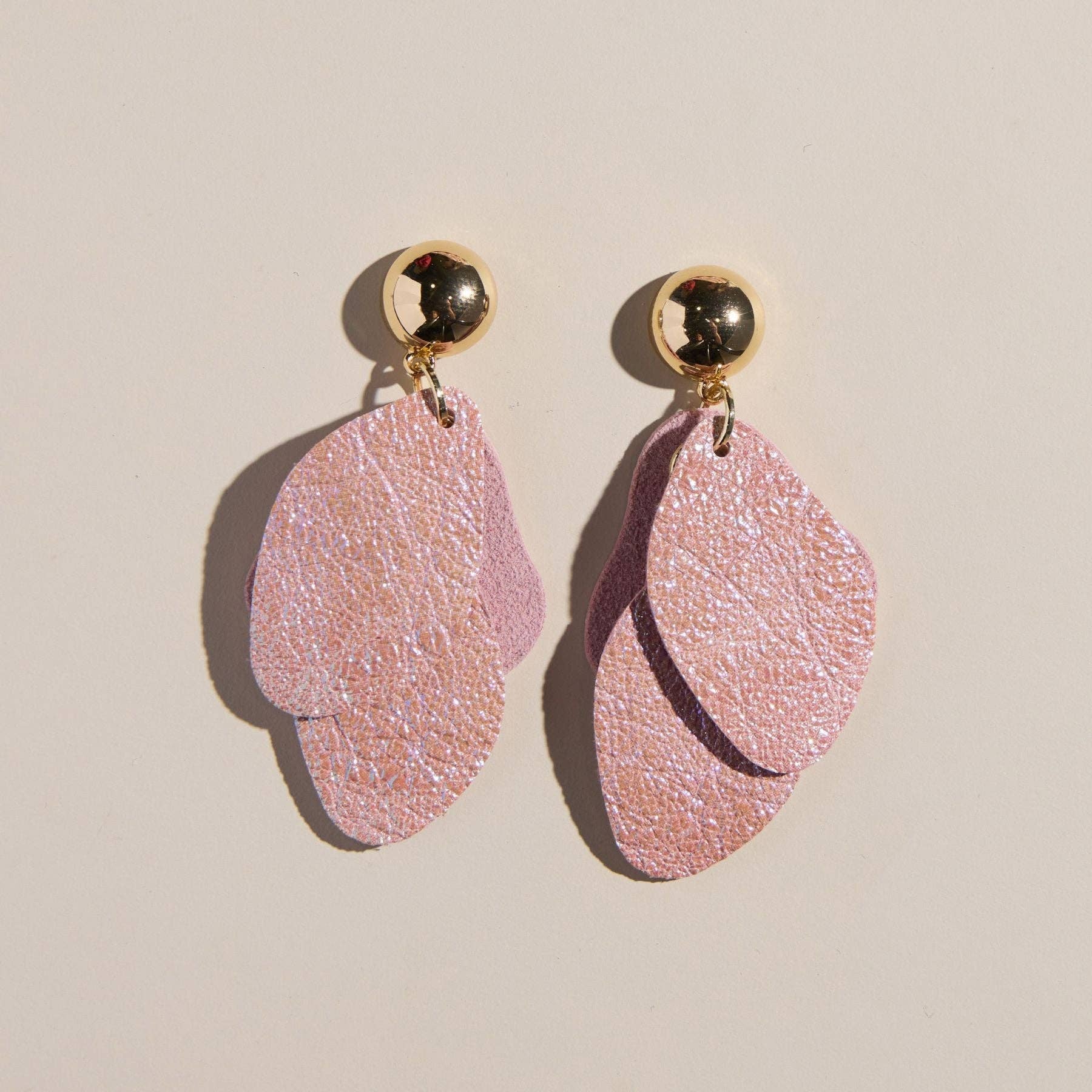 Pink Rainbow Shimmer Weston Leather Drop Earrings