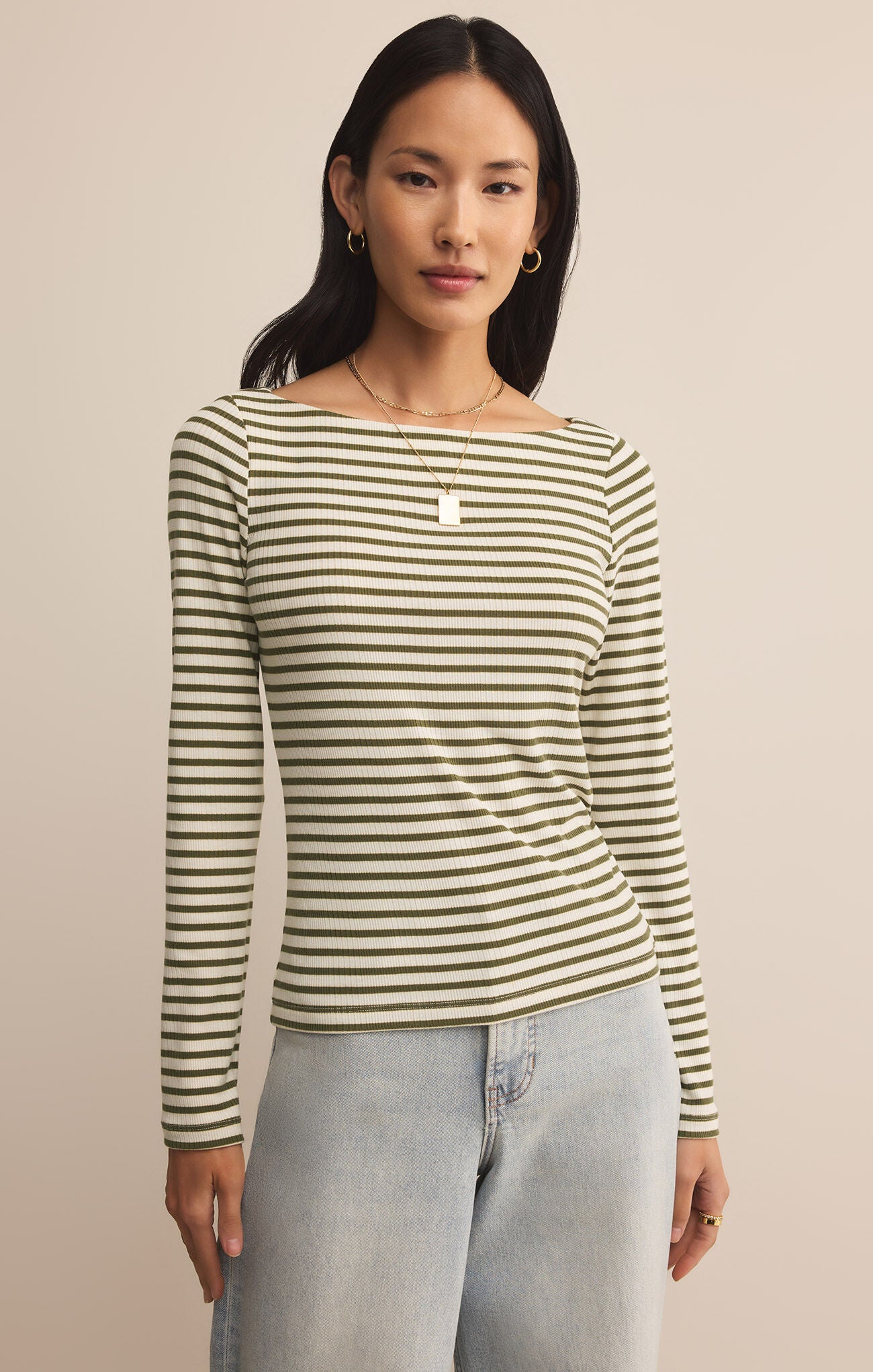 Pristine Striped Tee, Fern