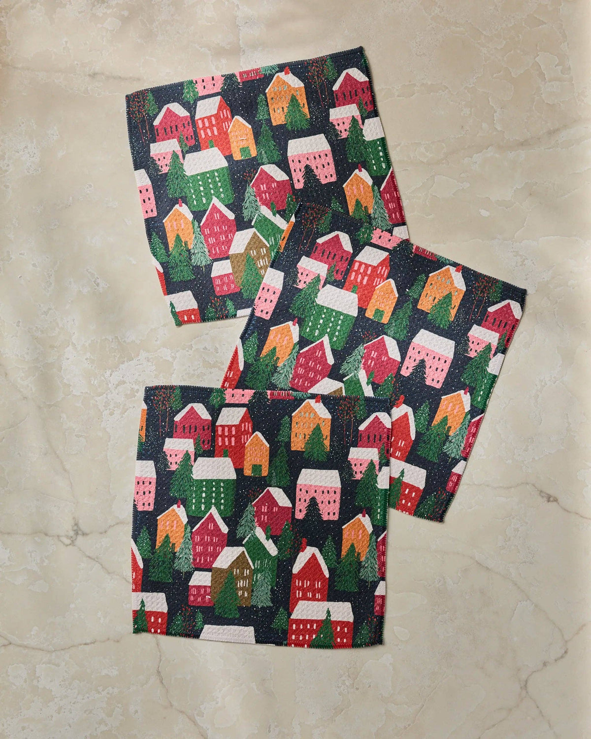 Geometry Alpine Village print dishcloth set, mini kitchen towels