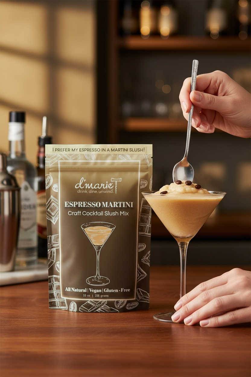 d'marie inc. Espresso Martini ready-to-freeze cocktail pouch