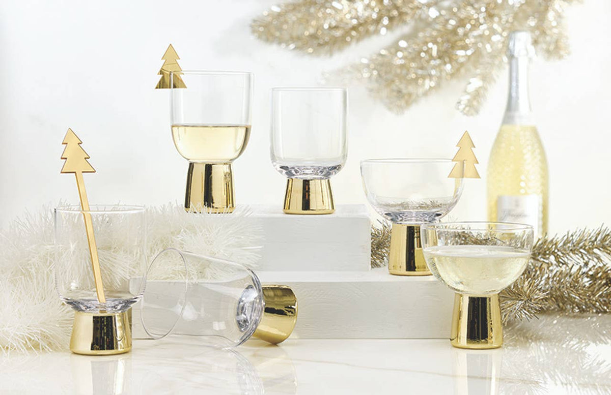 Mirrored Gold Tree Stir Sticks - Set of 4