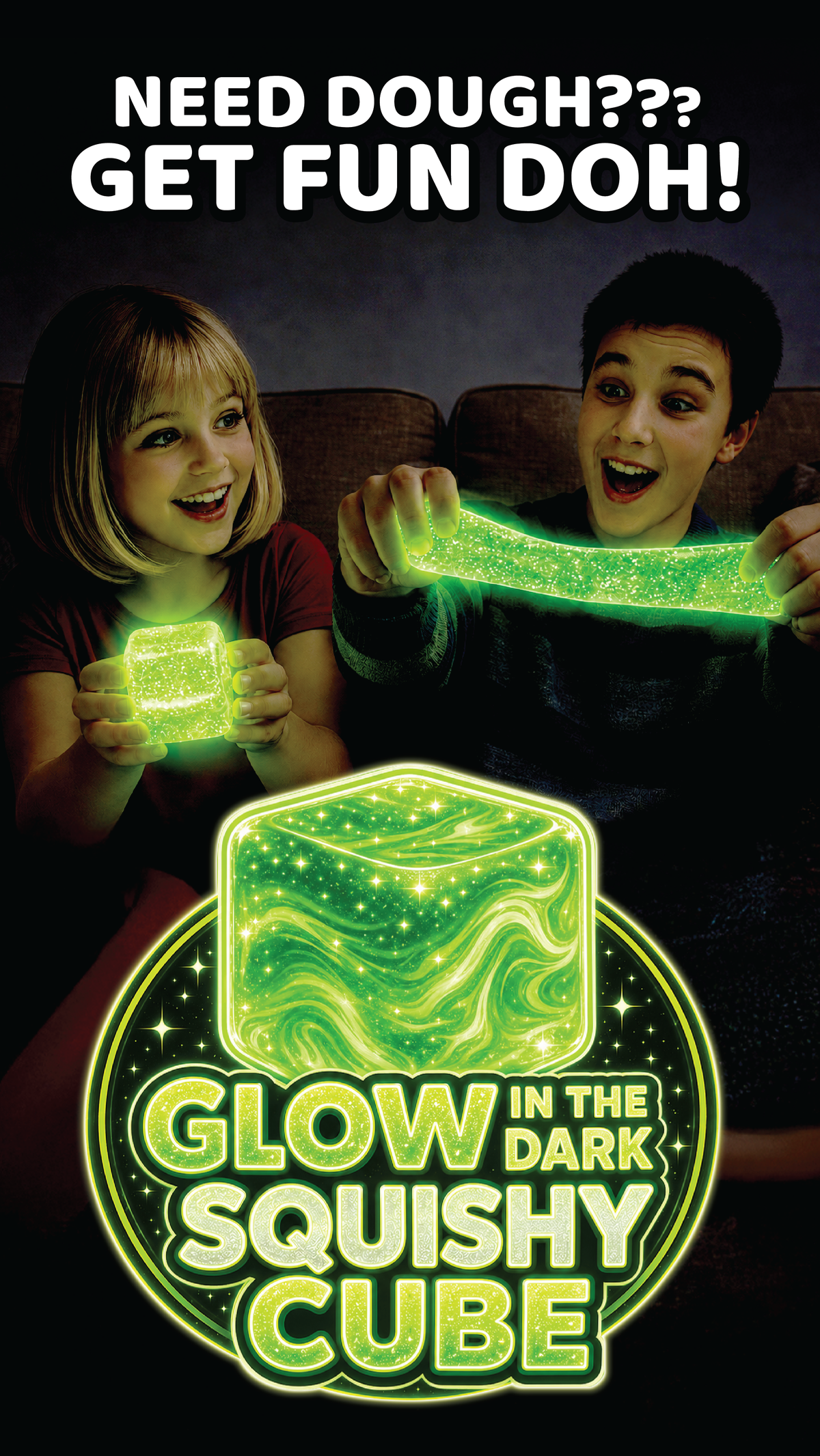 Fun Doh Glow-in-the-Dark Squishy Sparkle Cube