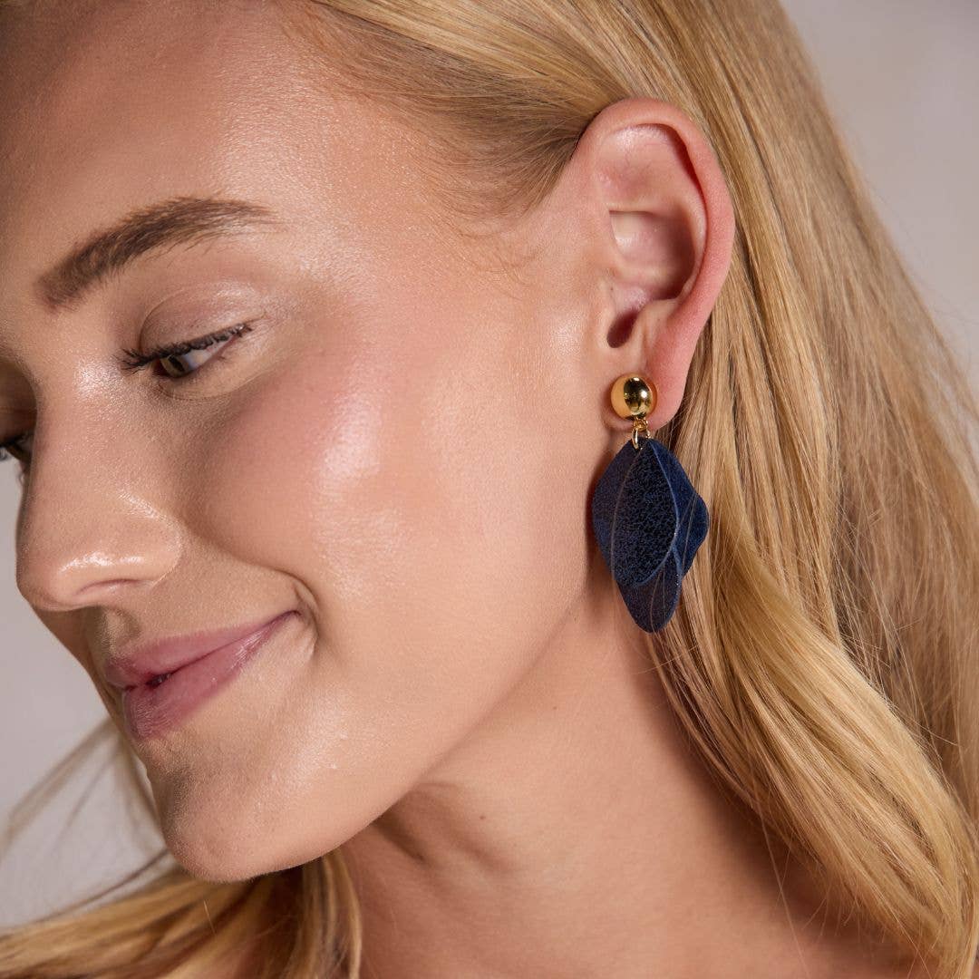 Navy Indiglow Weston Leather Drop Earrings
