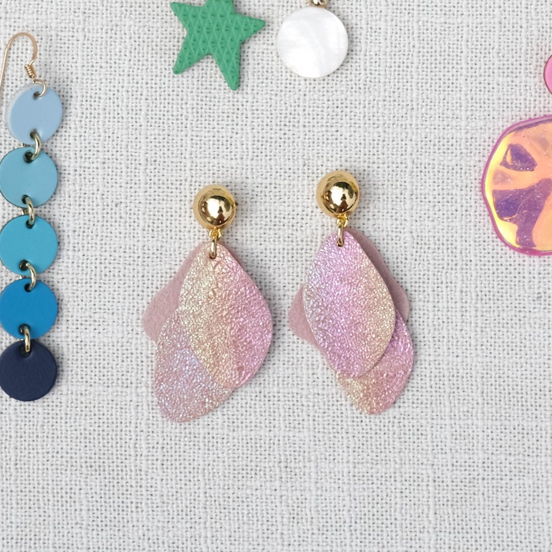 Pink Rainbow Shimmer Weston Leather Drop Earrings