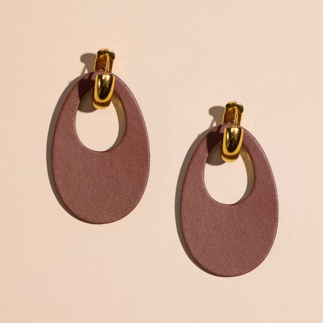 Brown Olivia Leather Hoop Earrings
