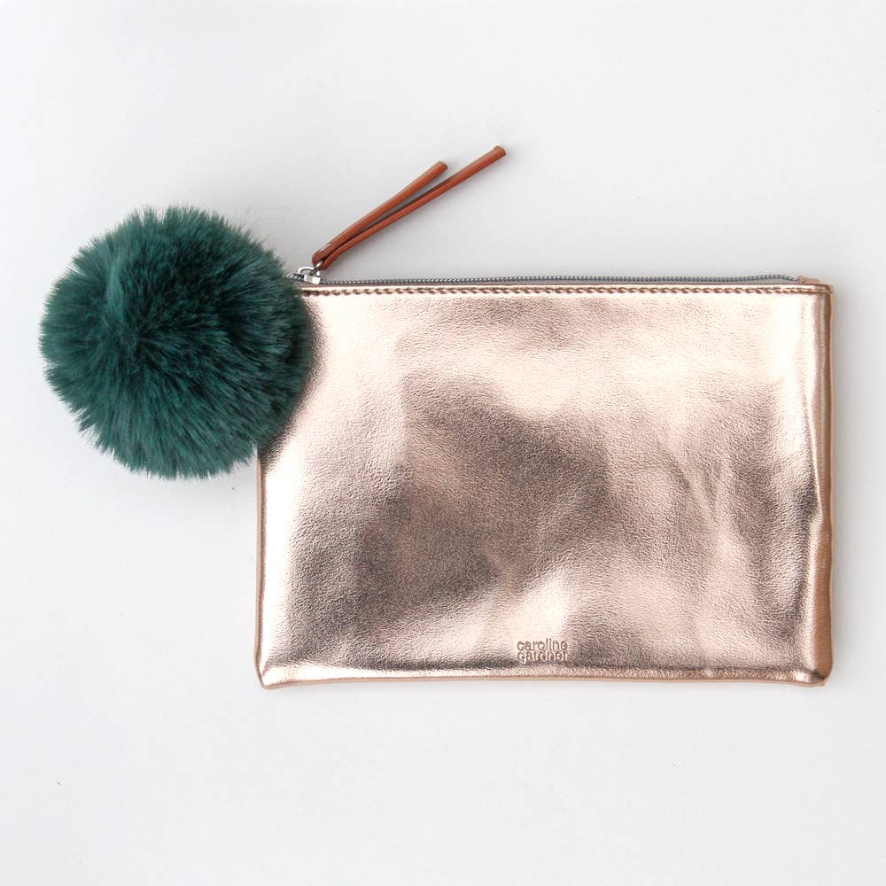 Rose Gold Pouch with Green Pom