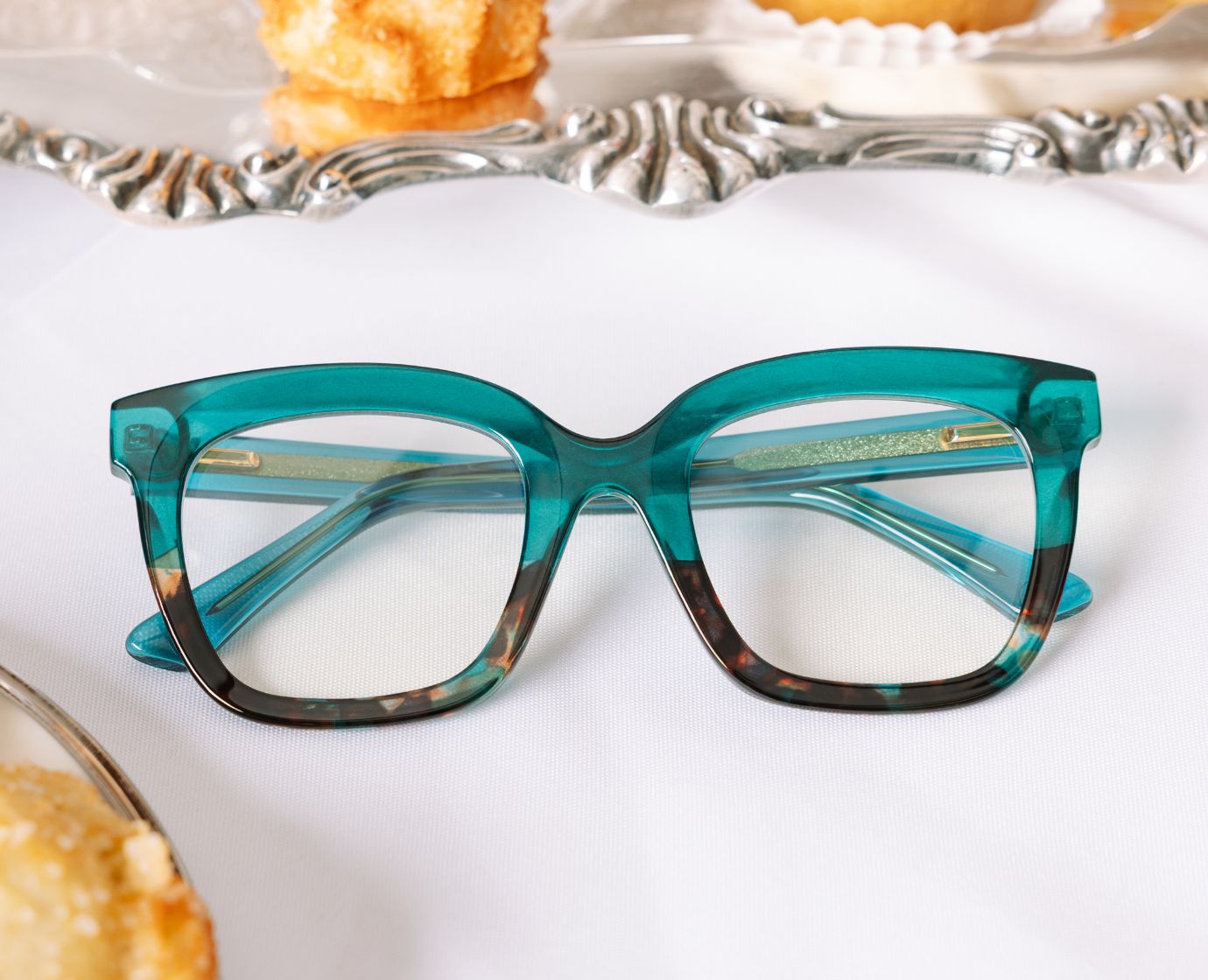 Fanfare Reading Glasses, Teal Botanico