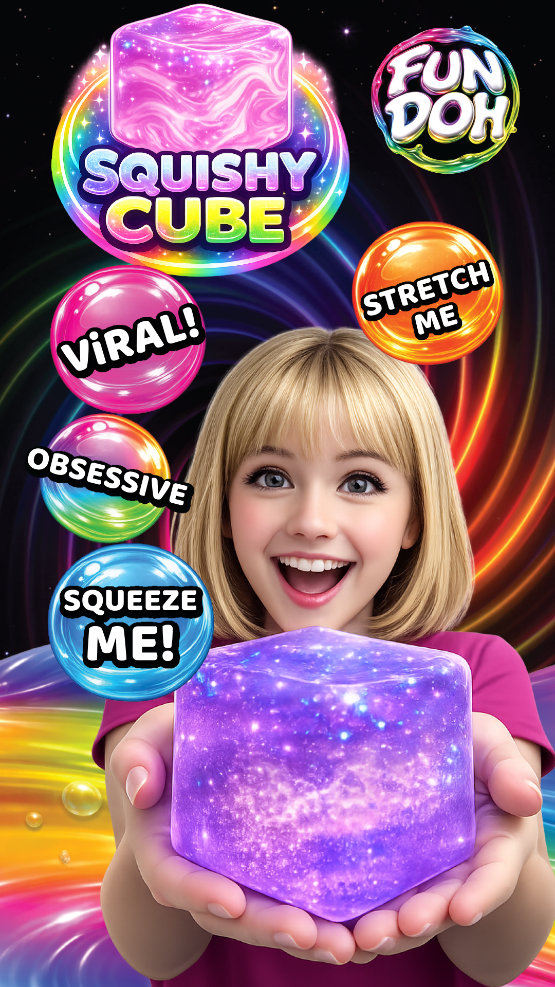 Novelty Brands Fun Doh Squish & Squeeze Sparkle Cube fidget toy, glitter dough-like texture