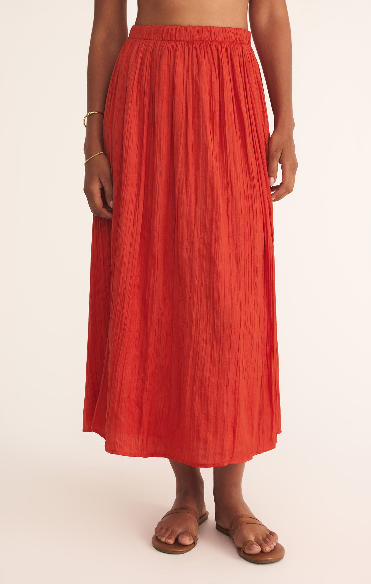 Nicoline Crinkle Midi Skirt, Cabana Red