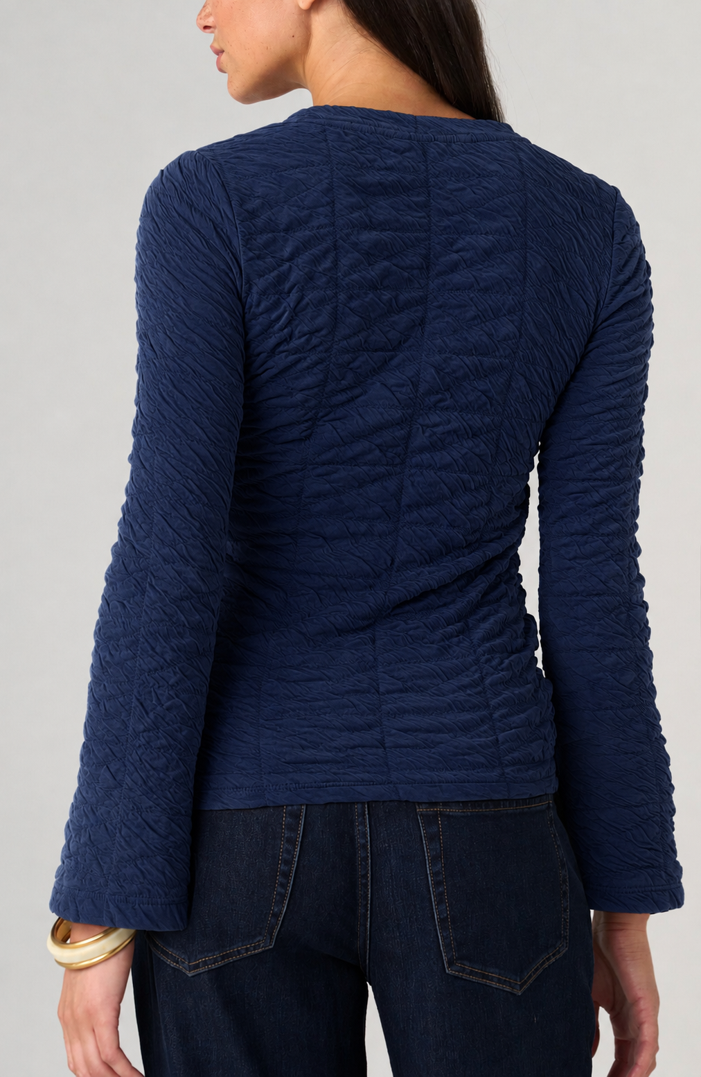 Liverpool Long Flare Sleeve Crew in Navy