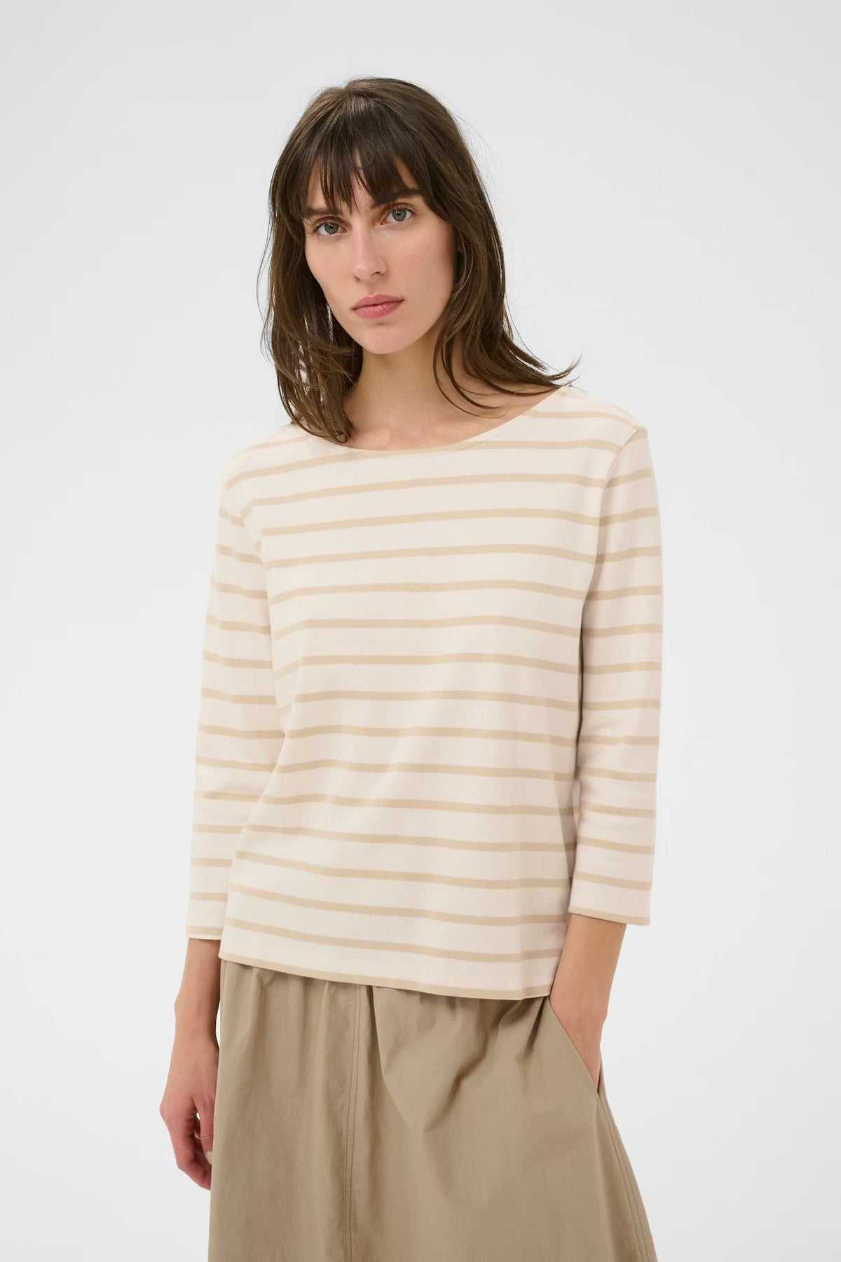 Part Two NelaPW t-shirt, french oak stripe, front view